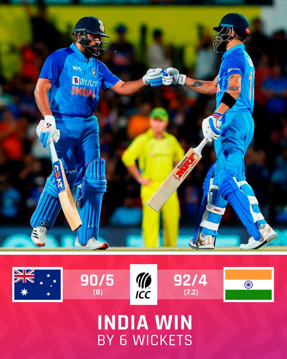 ICC's tweet image. India level the series with an impressive win 🙌🏻

#INDvAUS | 📝 Scorecard: bit.ly/INDvAUS-T20I2