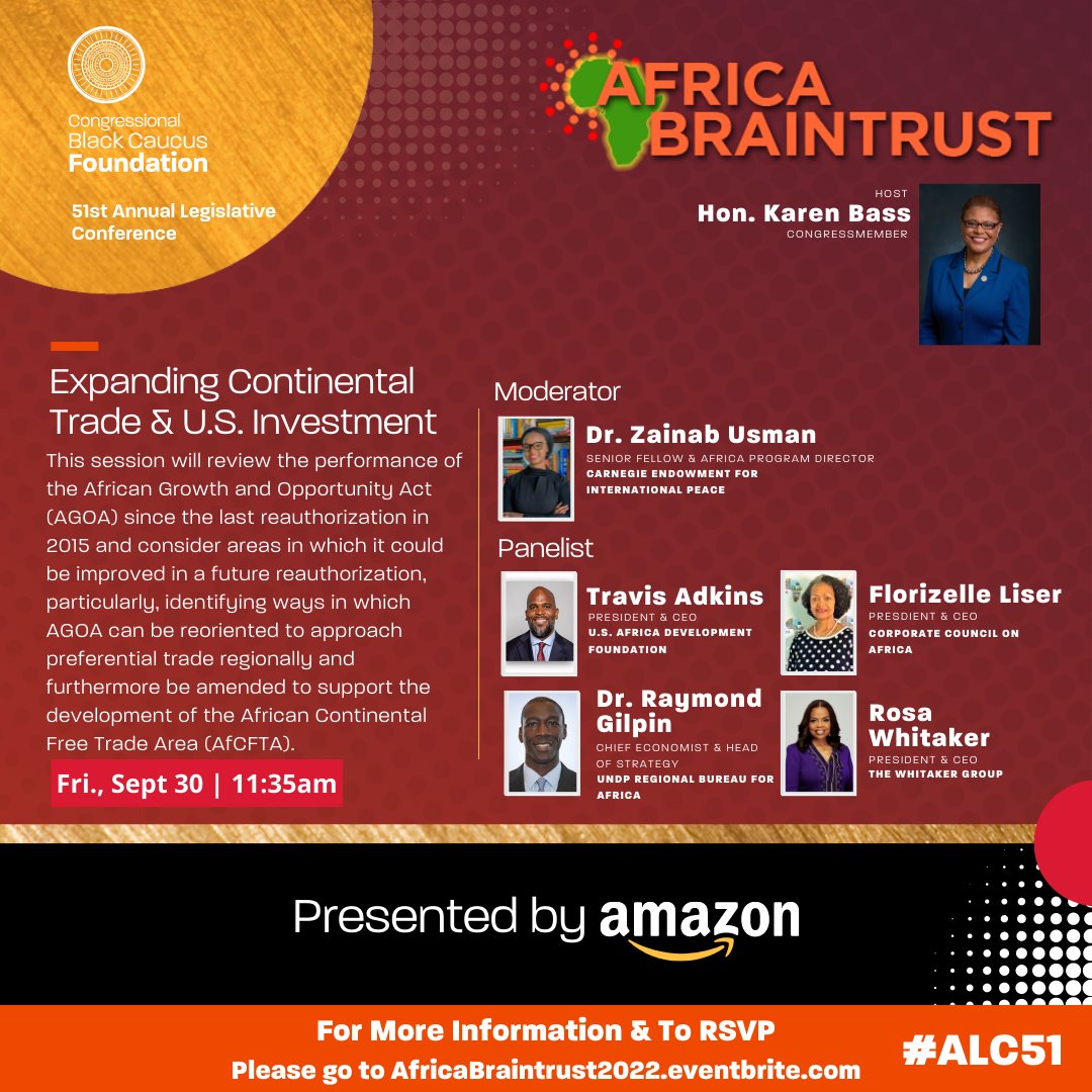I am proud to participate in the Africa Braintrust hosted by Congresswoman Karen Bass, themed "Fostering Resilient Partnerships in Africa" on September 30th! To attend and be part of this remarkable event please visit the Annual Legislative Conference website.