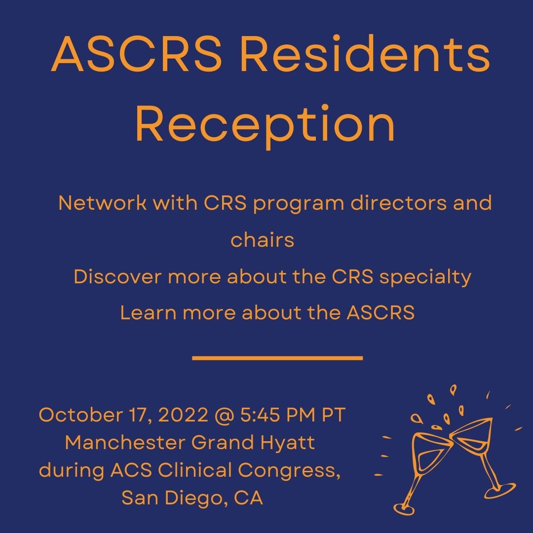 Join us for a “meet and mingle” networking session with other CRS candidates and program directors. At this free event, you will have the opportunity to speak with program representatives, learn more about the specialty, and enter to win one of three ASCRS Candidate Memberships!