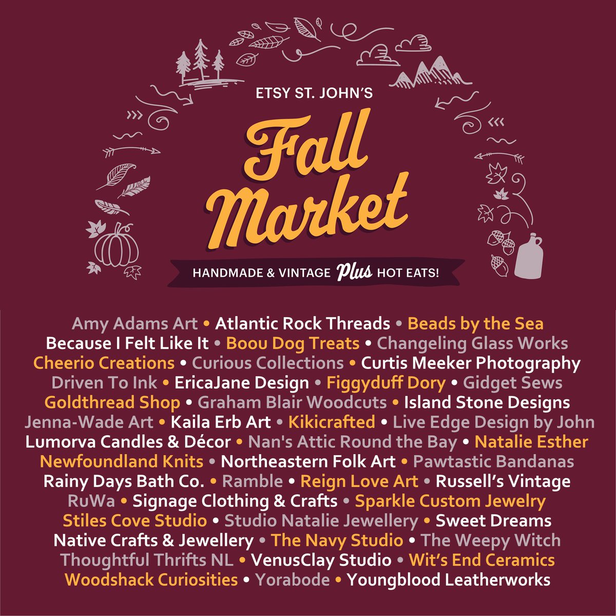 EtsySJ's tweet photo. @EddieSheerr says Fiona won’t hit St. John’s too hard so come spend Sunday shopping with our vendors at the Etsy Fall Market at @sjfm.

We’re able to have full capacity this year so NO LINES! Free admission! Dart from the car to the market &amp; get a jump start on holiday shopping. https://t.co/RyD9gMKD33