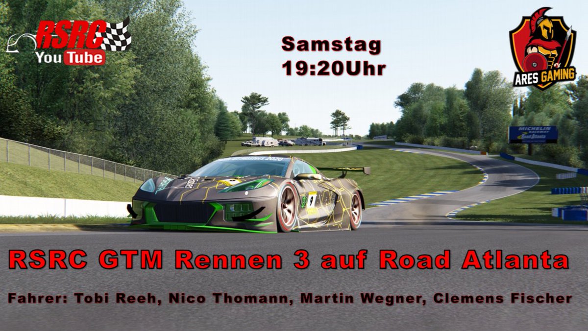 Morgen Abend startet Rennen 3 der GTM. Team Ares ist wieder stark vertreten und wir freuen uns auf euren Support im Chat.
Hier geht's zum Stream: youtube.com/c/RealSimRacin…