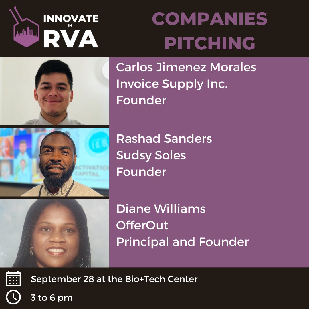 LESS THAN A WEEK until Innovate in RVA on September 28th. Check out our lineup and register today! @theMBL @JWCRVA @blkintechnology bit.ly/3LEAQ6H