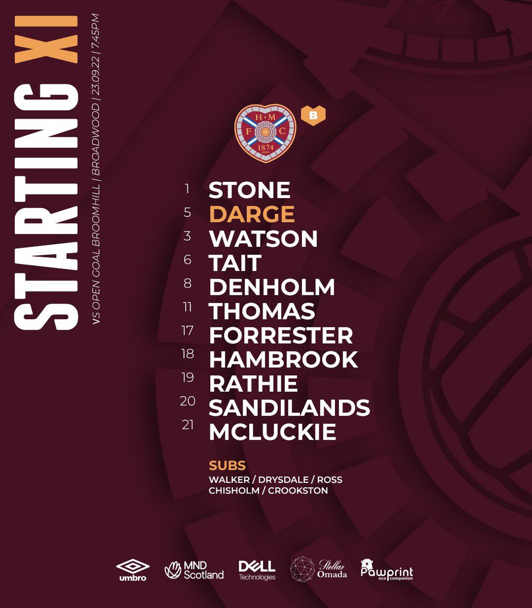 Tonight’s Wee Jambos XI to face @OGBroomhill_FC