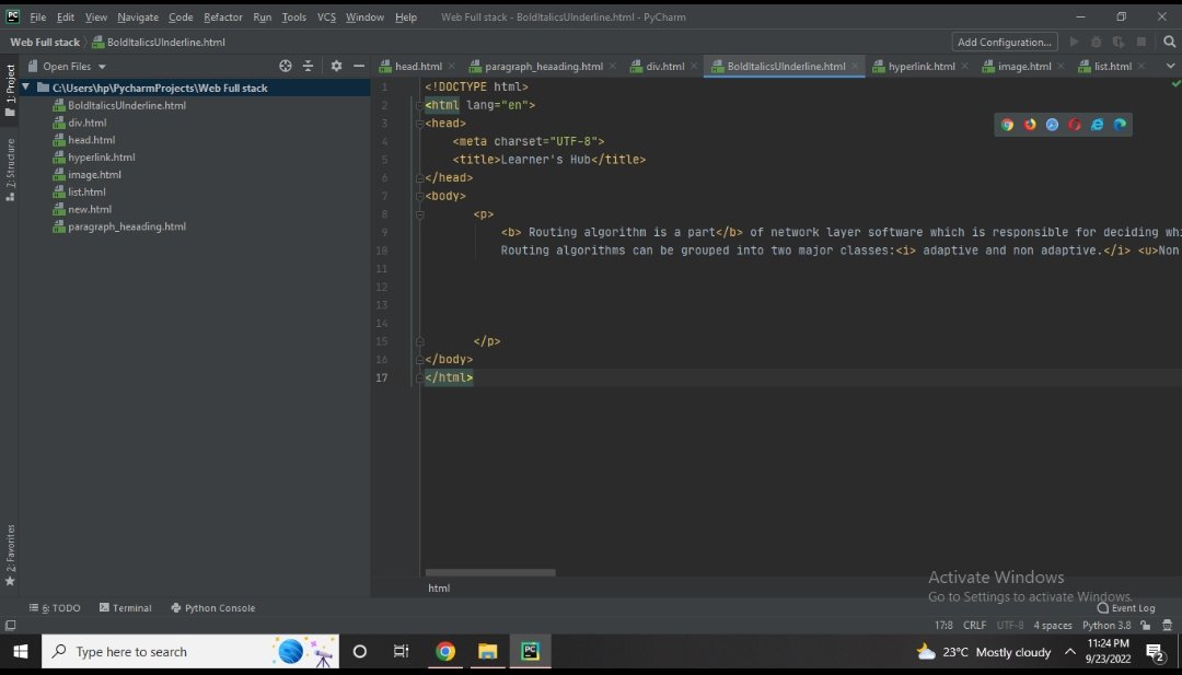 ItsShashikant17's tweet photo. Day 3 of #100DaysOfCode learnt about div tag, Bold, Italic and hyperlink tag in HTML. https://t.co/F53FsZBc3s