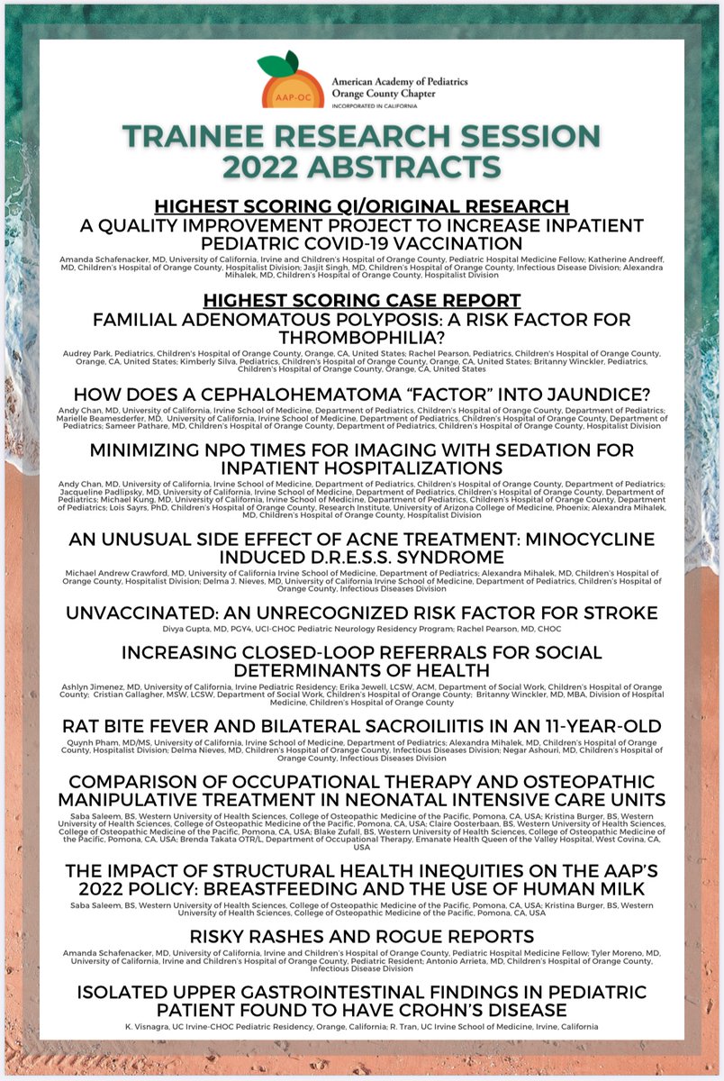 CHOC_PHMFellows's tweet photo. 🎉Our amazing fellow Dr. Schafenacker had the highest scoring QI/Original Research abstract at the @OCAAP  #CurrentAdvances2022 conference

💉Her QI project focuses on increasing inpatient COVID-19 vaccination https://t.co/gqZsdM3yYV