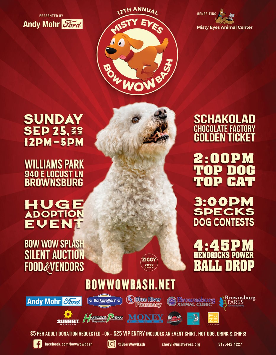 BrownsburgParks's tweet photo. Williams Park is going to the dogs on Sunday, September 25!

Enjoy vendors, food, entertainment, Specks Dog Contests, rescue groups, the Bow Wow Splash, a silent auction, and the Hendricks Power Ball Drop!

Learn more are https://t.co/5F93CBpm1c https://t.co/yauIxt2qZJ