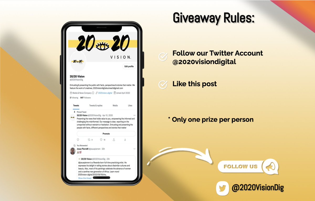 2020VisionDig's tweet photo. One lucky winner will stand a chance to win a $100 Amazon voucher.The winner will be randomly selected and announced on October 12th. 
See details below to participate in the giveaway! 👇 
1. Follow our Twitter Account @2020visiondig 
2. Like this post 
*Only one prize per person https://t.co/56wAXgmWQM