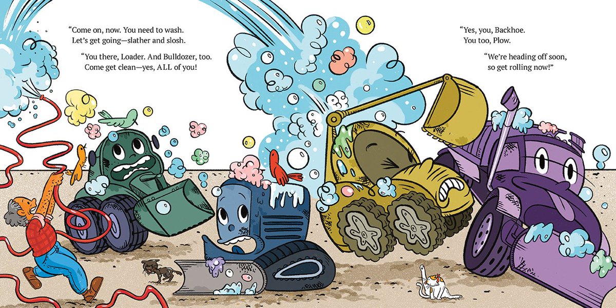 Have you ever tried to give a truck a bath? It's not easy - trucks just want to work, work, work! 🚚🛀 
But in HOORAY FOR TRUCKS! (pub. Oct 4) by <a href="/childbkauthor/">Susan Hughes</a>, illus. by <a href="/SuharuOgawa/">Suharu Ogawa</a> young readers will see that sometimes there's a nice surprise on the other side of the bubbles!