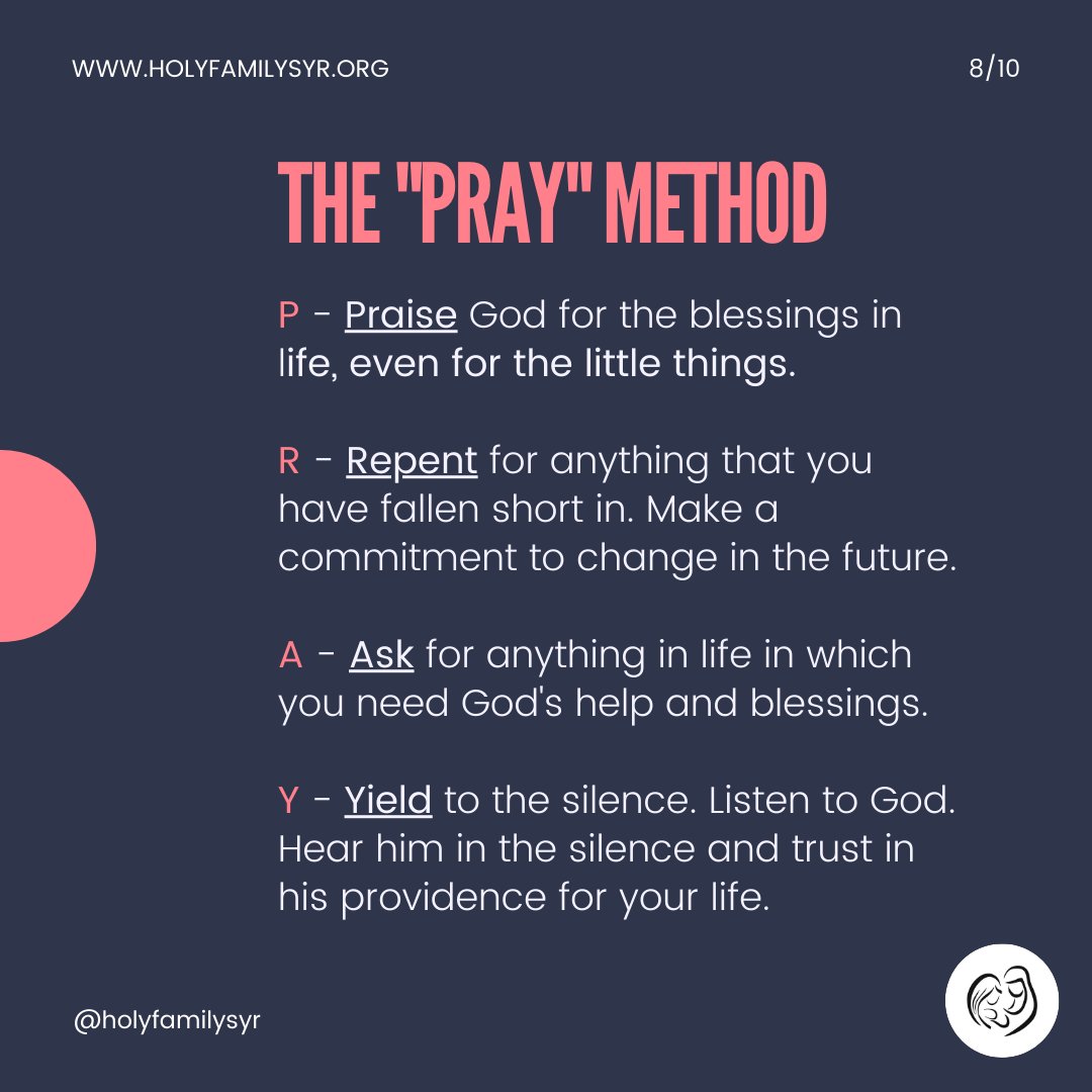 HolyFamilySyr's tweet photo. Have you heard of the "PRAY" method?

Which part of the method do you ❤️ and which part of the method is hardest for you?

Also, reply to this tweet with your prayer tips!

#prayer #prayertips #faith https://t.co/qnX26NLGMX