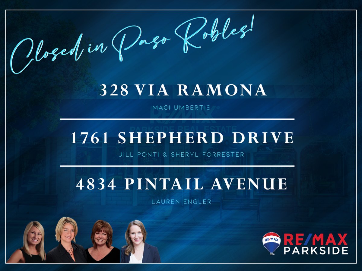 REMAXParksideRE's tweet photo. Let's give a hearty congratulations to our amazing agents, Maci Umbertis, Jill Ponti, Sherl Forrester, and Lauren Engler for their closings in Paso Robles! #REMAX #realestate #wherelegendsaremade https://t.co/spwtLdFAyI
