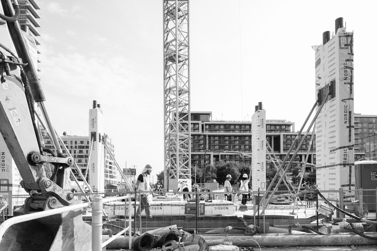 Check out these most recent photographs taken of the construction site of Limberlost Place at <a href="/GBCollege/">George Brown College</a>’s Waterfront campus! The final concrete pour for the Level 1 suspended slab helps top-off the below grade work + makes way for the first glulam #timber columns to be erected.