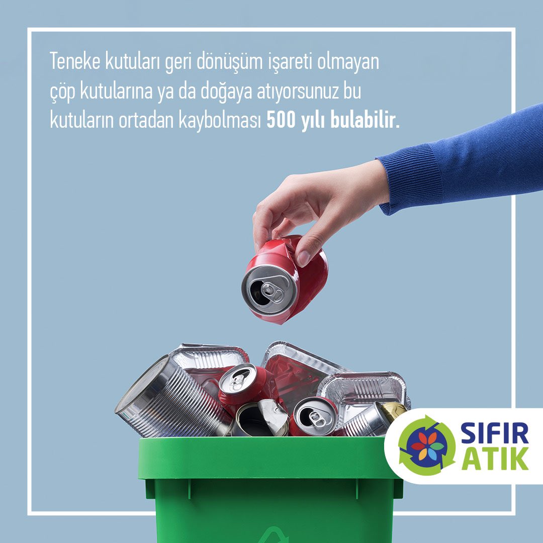 Teneke kutuları geri dönüşüm işareti olmayan çöp kutularına ya da doğaya atıyorsanız bu kutuların ortadan kaybolmasının 500 yılı bulabileceğini biliyor muydunuz? #SıfırAtık #ZeroWaste