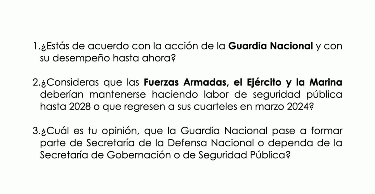 AreliPaz's tweet photo. El presidente quiere consulta para saber si la gente quiere que se quede el ejército en las calles hasta 2028. Ya hasta preguntas propuesta tiene: https://t.co/vAjq16vOMZ