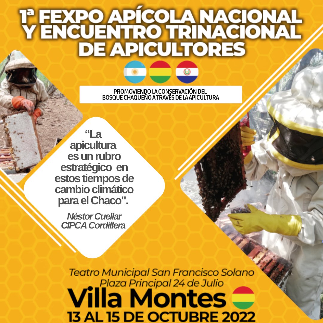 👉La actividad apícola para el Gran Chaco Americano representa una de las actividades productivas más importantes. Si eres apicultor, agenda las fechas de la 1º Fexpo apícola en Villa Montes.
#Apicultura #Honey #GranChaco #CambioClimatico
#DesarroloSostenible