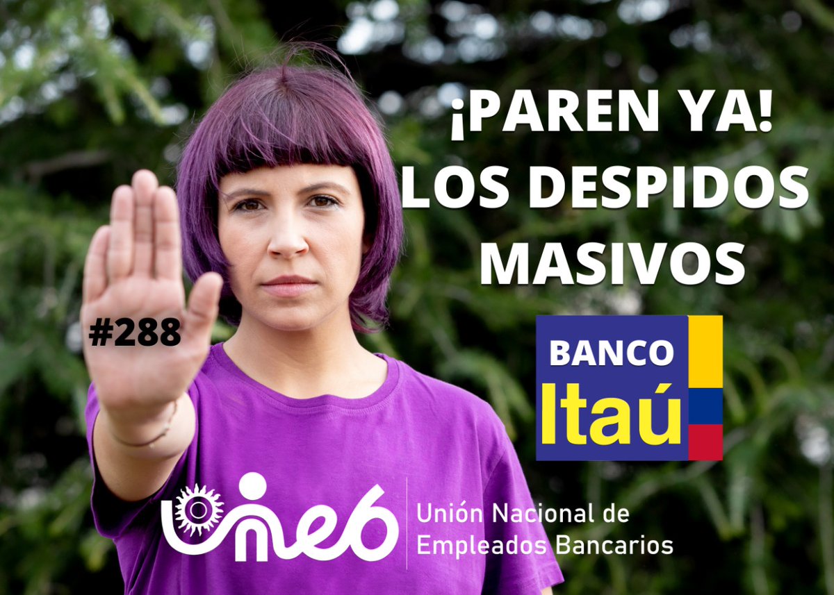 #ItaúColombiaDespideSinPiedad
UNEB denuncia al Banco Itaú en Colombia por 1300 trabajadores desempleados por su política de despidos masivos. 
S.O.S Colombia necesita banqueros con política laboral de Empleo Decente.