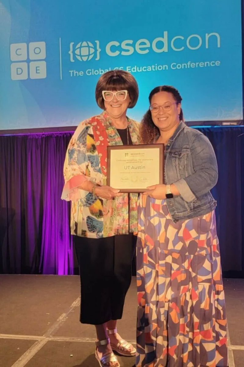weteachcs's tweet photo. @SherylRoehl and @SVicGlass accepted an award at #CSEdCon for the @codeorg Regional Partnership for most schools recruited to participate in the https://t.co/gbbfzymf3A Professional Learning Program. 

Apply for the 2023-2024 school year in January 2023: https://t.co/KnKAoeKsWC https://t.co/AykwWKmjOr