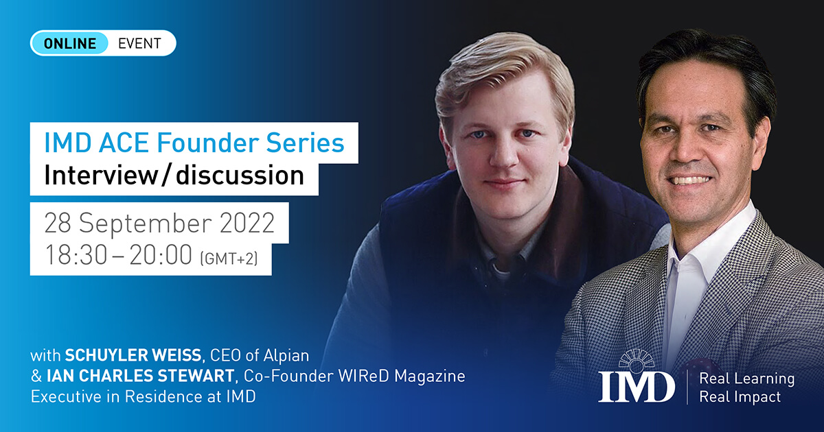 karpachii's tweet photo. Is there an opportunity for a "Tesla in Private Banking"? Join us on September 28th, 18:30 CEST for the IMD ACE Founder Series with Schuyler Weiss and Ian Charles Stewart @icsimd. Register here: https://t.co/axxhKhjM3L #imdimpact #imdimpactace https://t.co/t5Oq2ytXnz
