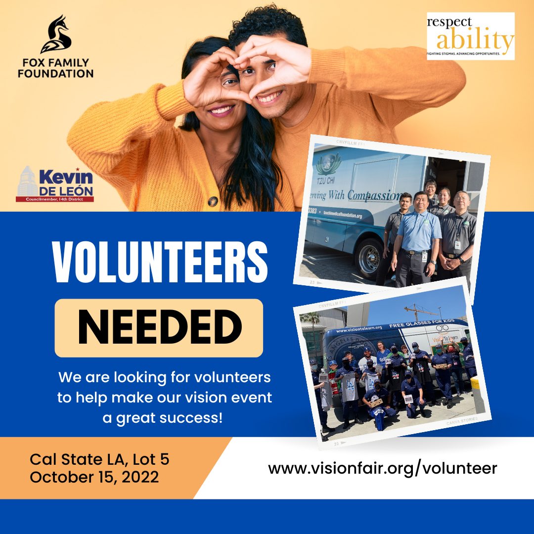 invisions1's tweet photo. VOLUNTEER NEEDED!

If you’re looking for ways to give back to the community, you’re in luck!

We are currently looking for volunteers to help us with our inaugural Vision Fair at Cal State LA Lot 5 on Saturday Oct. 15 2022. For more information: https://t.co/hIwu3HR5Go https://t.co/tGmdceWk0X