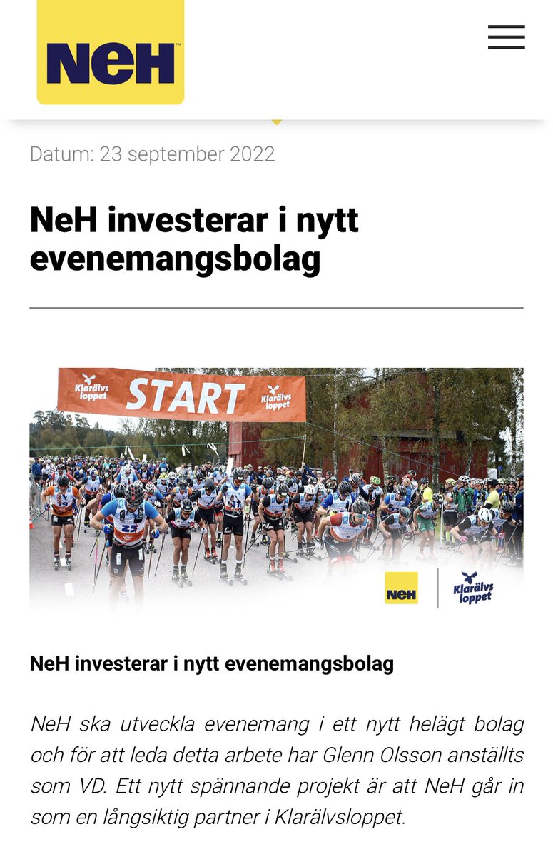 glennolsson's tweet photo. I helgen är det Klarälvsloppet och då blir det även aktuellt att berätta denna glada nyhet!☀️

Från 1 oktober växlar jag upp som vd i ett evenemangsbolag på NeH’s plattform med fokus att utveckla och driva evenemang. 

Läs mer 👉🏻 https://t.co/bVjqEFIXgv https://t.co/UQlGXj7aVR