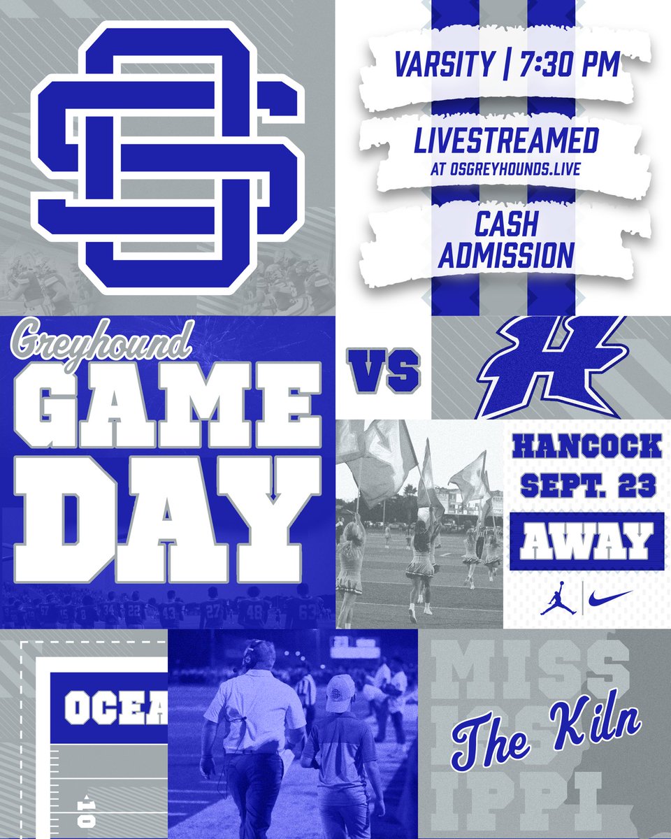 OceanSpringsFB's tweet photo. Get up Greyhounds! Itโs GAMEDAY!
Back in action & back on the road in The Kiln!
The #KingsOfTheCoast defend our crown & start region play tonight!
๐ Hancock
๐ Brett Favre Field
๐ Varsity at 7:30
๐ At the gate
#GreyhoundGameday | #RoadHounds | #OStheBEST | #BEATHancock https://t.co/AlU57PGkpU