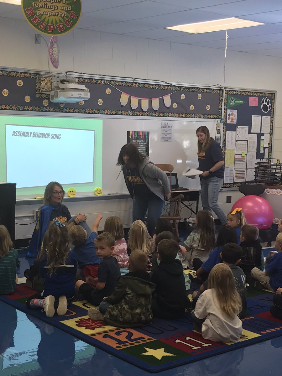 FawnArea's tweet photo. Mrs. Dougert, Mrs. Freese &amp; Mrs. Swadley teach about our RAMS expectations during an assembly! https://t.co/lHhiNeZRc8