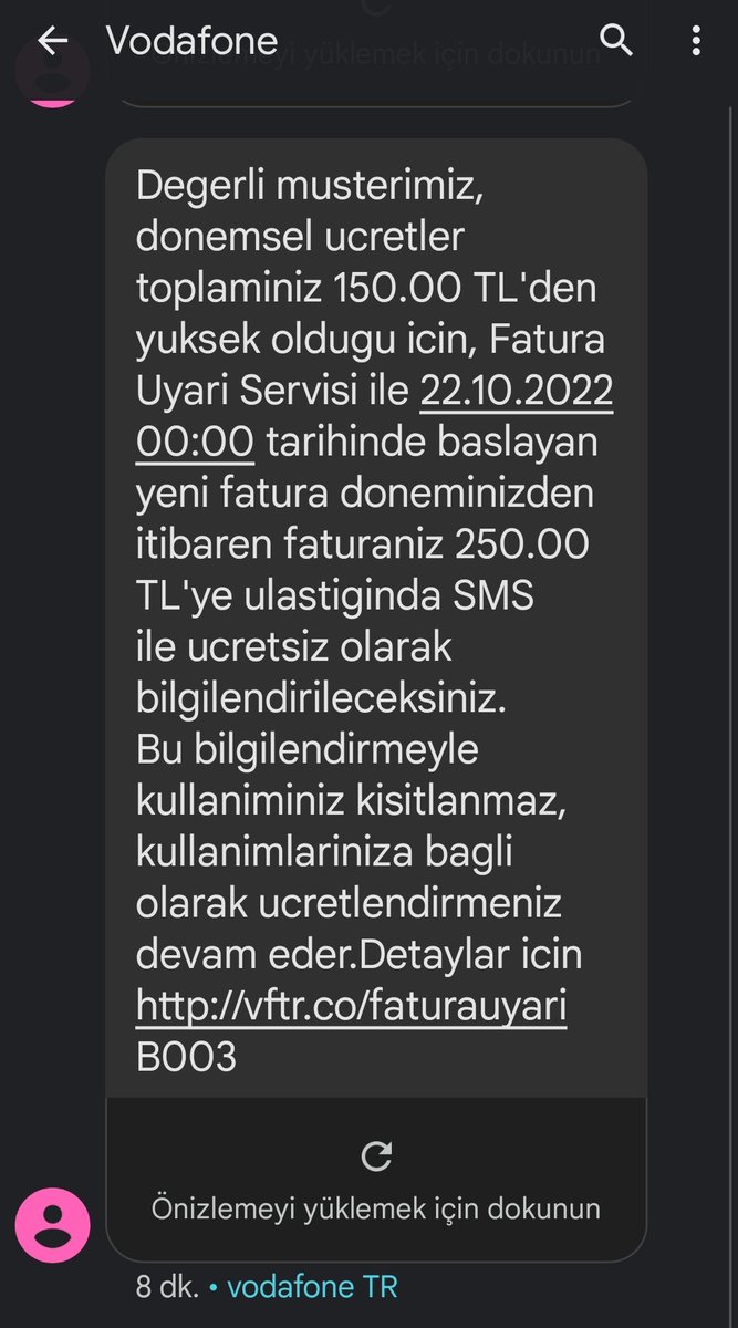 yclbrnc's tweet photo. @VodafoneDestek @VodafoneTR Merhaba, 2 gündür yurt dışındayım ve hattım açık. Hiç bir görüşme yapmadığım ve mobil veri kullanımı hiç yapmadığım halde tarafınızdan bu şekilde mesajlar almaya başladım.. Acilen kontrolünü ve düzeltilmesini rica ediyorum! https://t.co/v9iSJGeir6
