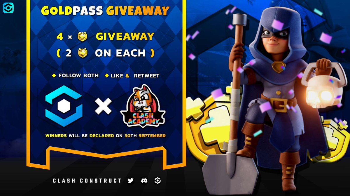 Clash Construct (@clashconstruct) on Twitter photo 🎉┋Gold Pass Giveaway
🌟┋4 × Goldpass Giveaway
❓┋How To Participate
- Follow <a href="/ClashConstruct/">Clash Construct</a> & @ClashAcademyYt
- Like This Post
- Retweet
🚨┋Winners Will Be Declared On 30th September. 🎉┋Gold Pass Giveaway
🌟┋4 × Goldpass Giveaway
❓┋How To Participate
- Follow <a href="/ClashConstruct/">Clash Construct</a> & @ClashAcademyYt
- Like This Post
- Retweet
🚨┋Winners Will Be Declared On 30th September.