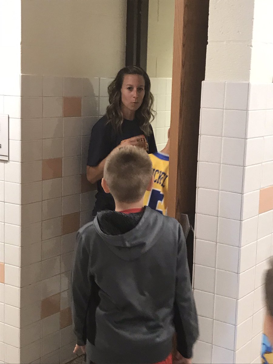 Mrs. Stubanas &amp; Mrs. Neville teach students RAMS expectations for the restrooms!