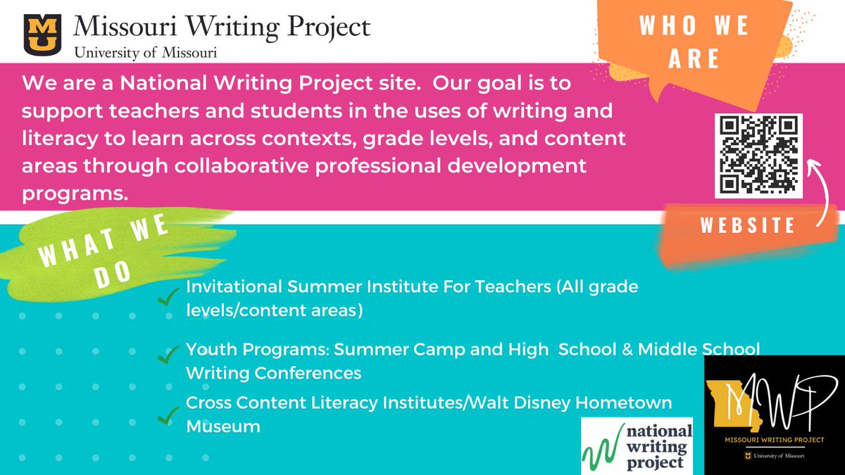missouriwriting's tweet photo. Visit our website and join the mailing list to find out about workshops, summer institutes and other PD opportunities. https://t.co/DmC6a1DPWb https://t.co/UOnHfZAbk4