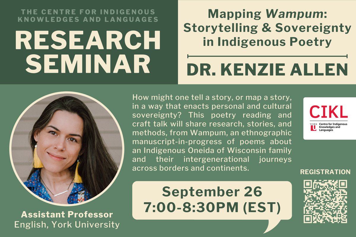 Centre for Indigenous Knowledges and Languages (@yorkucikl) on Twitter photo Join us on Monday for a research talk by Dr. Kenzie Allen (<a href="/cerena/">Kenzie Allen 🌵</a>) on Monday, SEPT 26, 7-8:30PM. To register: yorku.ca/research/cikl/… Join us on Monday for a research talk by Dr. Kenzie Allen (<a href="/cerena/">Kenzie Allen 🌵</a>) on Monday, SEPT 26, 7-8:30PM. To register: yorku.ca/research/cikl/…