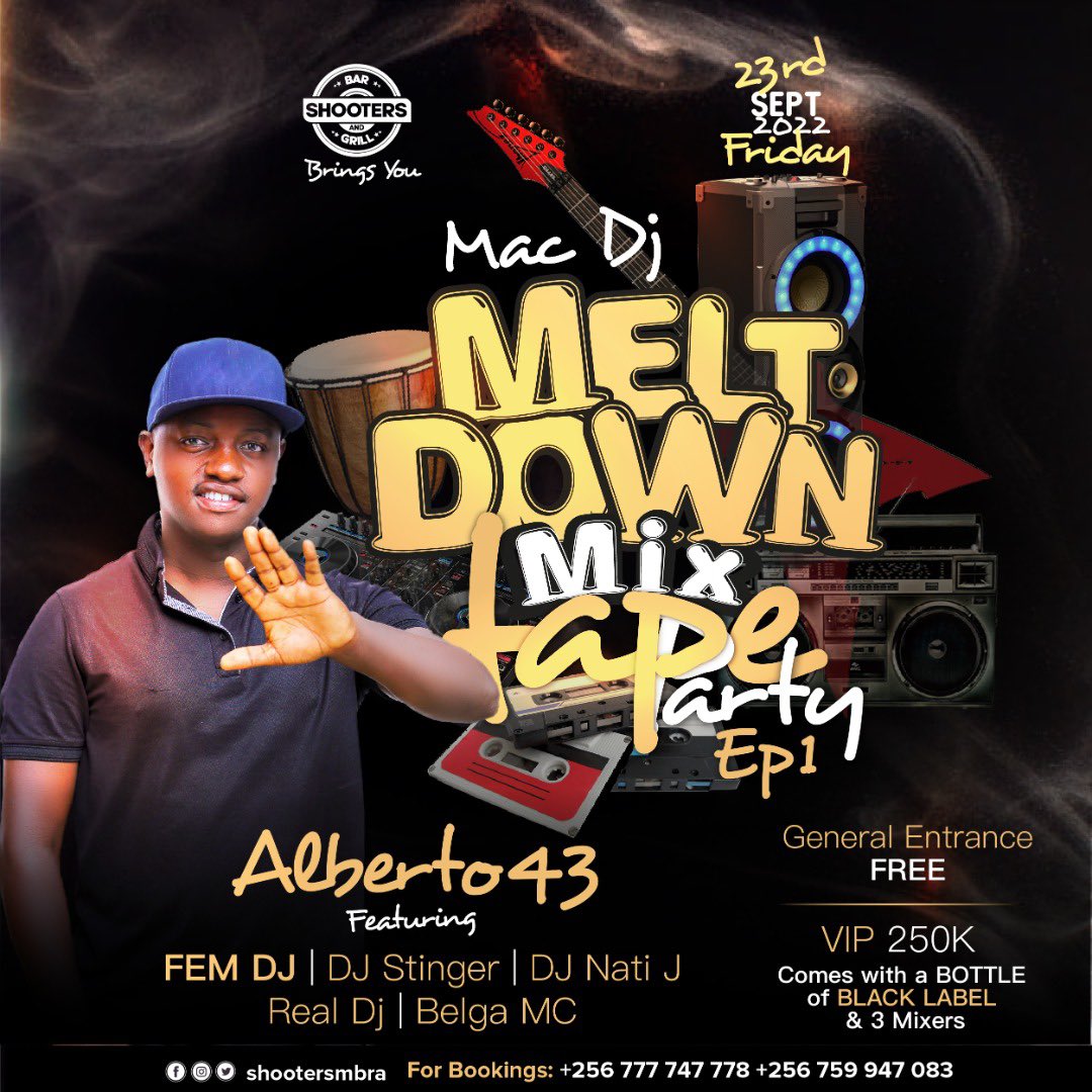 Today i will play a set <a href="/ShootersBar_Mbr/">Shooters Bar And Grill Mbarara</a> ,supporting my #43Effect brother <a href="/macdj43/">Mac Dj</a> !

Make your way there today for an experience that is un usual.

Endongo,Ssemadongo ,dont forget that <a href="/fem_dj/">Fem Deejay</a> is also coming through ,if u dont know how to dance ,come for lessons today😅🔥