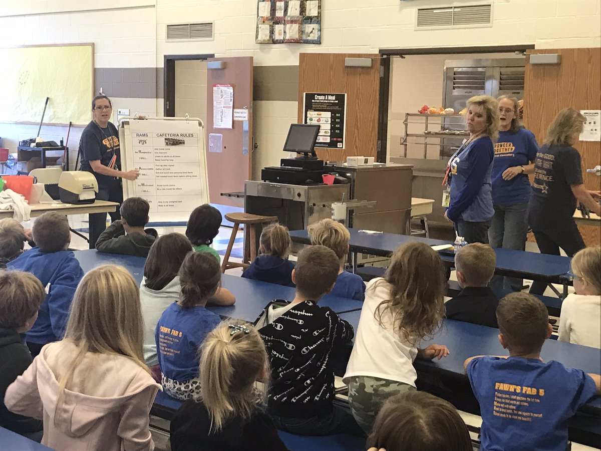 FawnArea's tweet photo. Fawn Area’s fabulous paraprofessionals teach our students about RAMS expectations in the cafeteria! https://t.co/L14R6xufVc