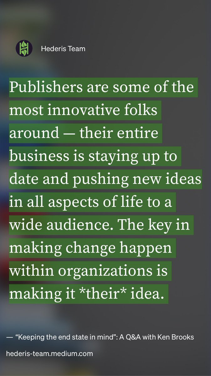 A weekend read from ⁦<a href="/HederisApp/">Hederis</a>⁩, the second post in our series on the publishing supply chain: ⁦⁦<a href="/kenbrooks/">Ken Brooks</a>⁩ shares insights and encouragement for publishers in a Hederis Q&amp;A
link.medium.com/VmVkfwdFytb