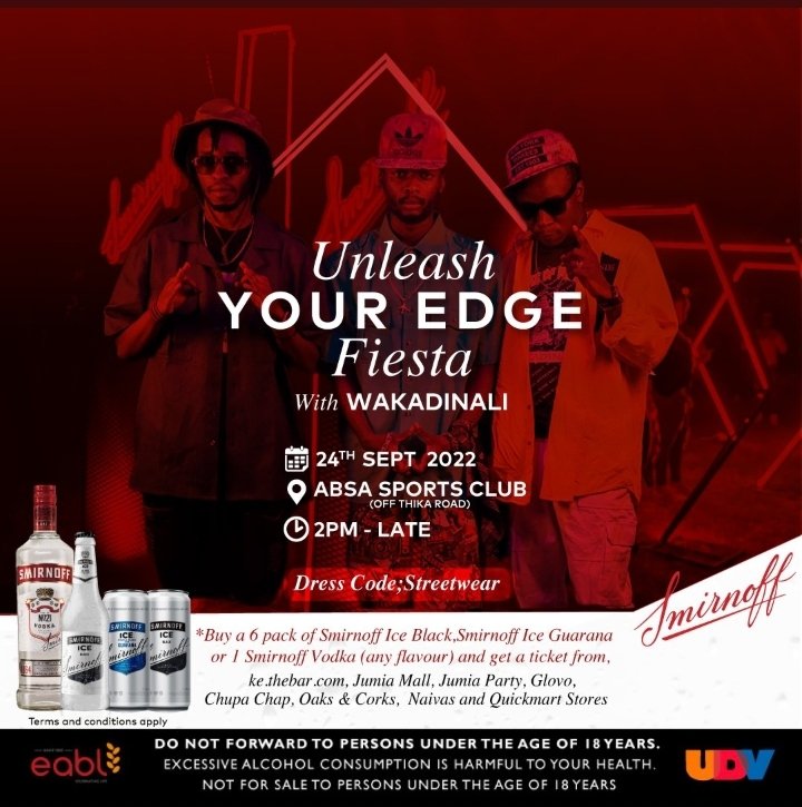 cliffmtuma's tweet photo. @SmirnoffKE unleashes deep pleasure and taste,Be at Absa sports club at 2pm on 24 Sept 2022 to be entertained by femi one #FlavourWithEdge Buy a 6 Pack of Smirnoff Ice Black / Smirnoff Ice Guarana or 1 Smirnoff Vodka of any flavour and get a ticket from: https://t.co/Yigw4fyNdt https://t.co/N78zVZdqzR