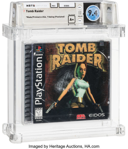 SmashLara's tweet photo. A copy of #TombRaider (1996) on PS1 is being sold for $204,000 by Heritage Auctions.

This copy is of A+ quality from the first production with a 9.4 rarity ranking.

Heritage sold another copy for $140,000 in July. It's one of the first PS1 games to be sold for over six figures. https://t.co/xP5bvETrt1