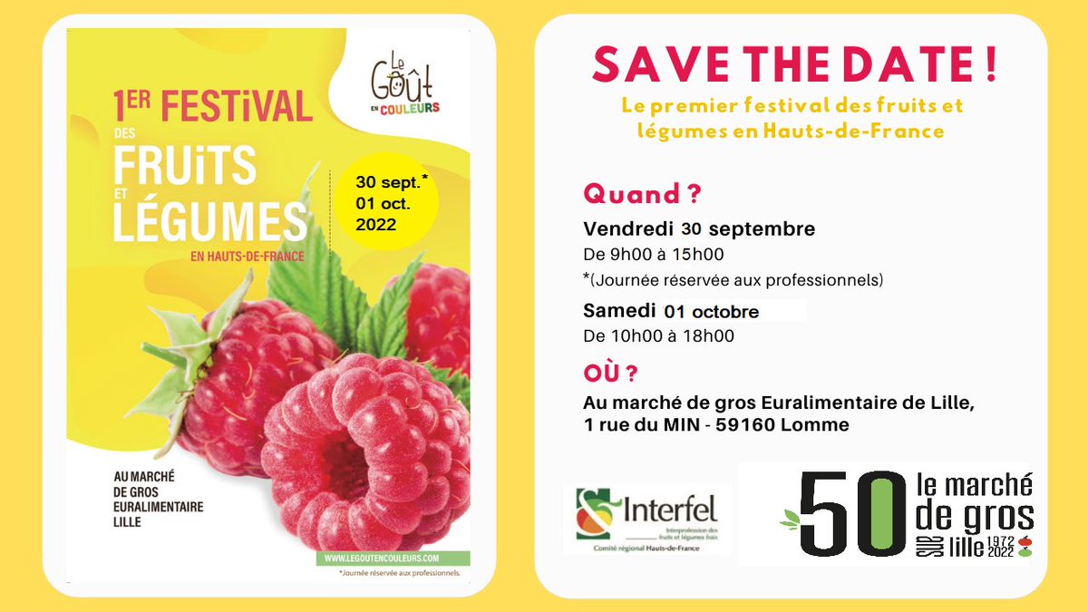 #SaveTheDate pour le 1er festival des 🍓🍏 et 🫑🌽 en Hauts de France ! Avec <a href="/FruitsLegumesFR/">Les Fruits et Légumes Frais</a> - <a href="/DoleRudy/">Rudy Dole</a> <a href="/SylvieMaeseele/">Sylvie Maeseele</a>