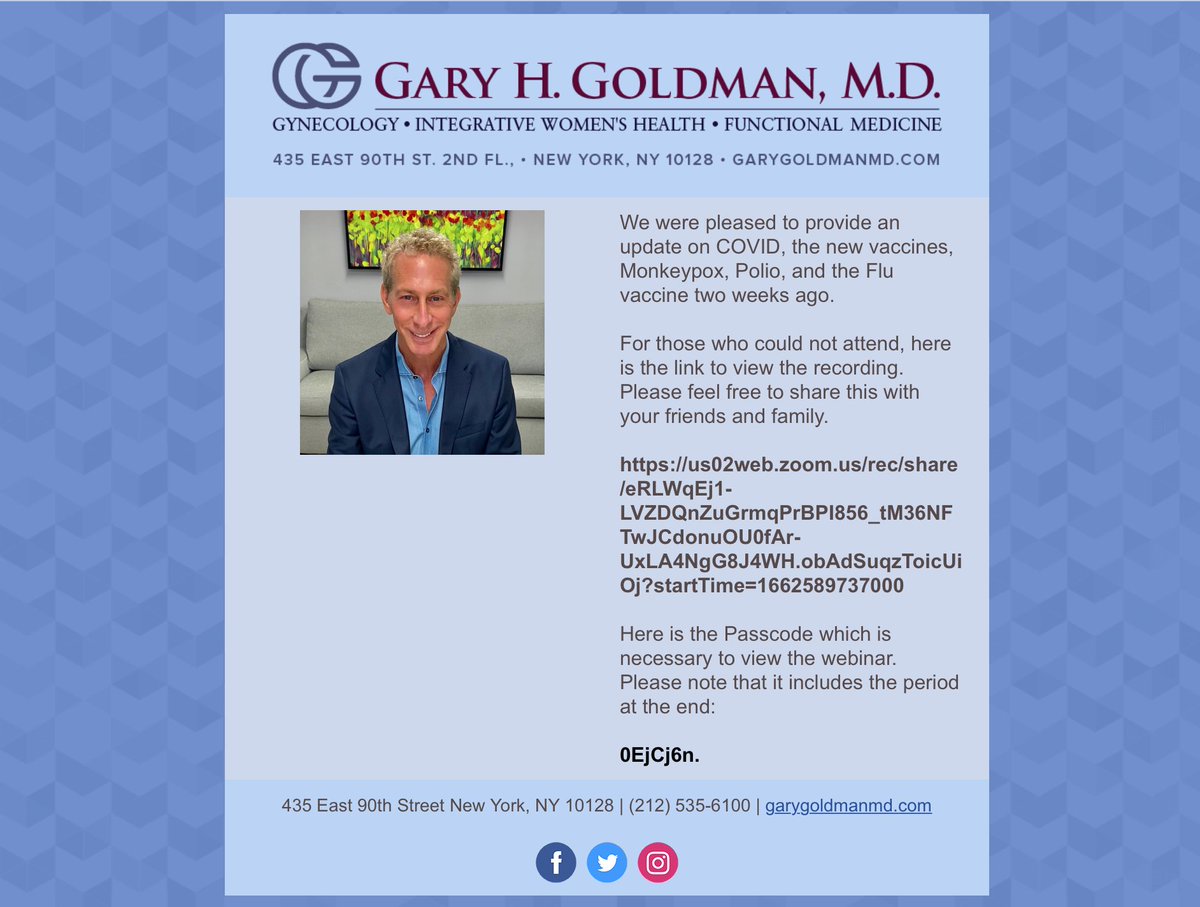GaryGoldmanMD's tweet photo. Free Update on #COVID #Monkeypox #Polio and the #FluVaccine 
https://t.co/s4wIkvQUX0
Passcode: 0EjCj6n. https://t.co/OOMpW1bH6c