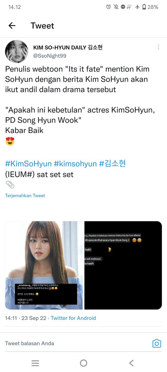 RindiAn42455774's tweet photo. Queen back guys congrats Oris. tvN gaslah yang film juga ๐ญ๐ญ๐ญ
#KimSoHyun
#Queenback
#Congratulations https://t.co/IXE4RhbXCp