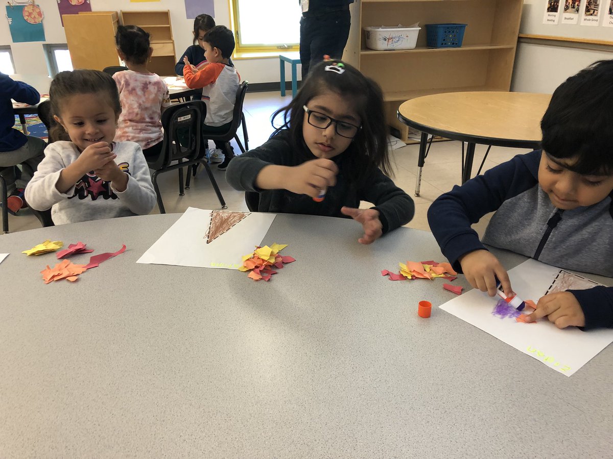 Making some fall trees! 🍁we made triangle trunks and practiced ripping to make the leaves. We love using glue sticks now! <a href="/MiniCougars/">MiniCougars</a>