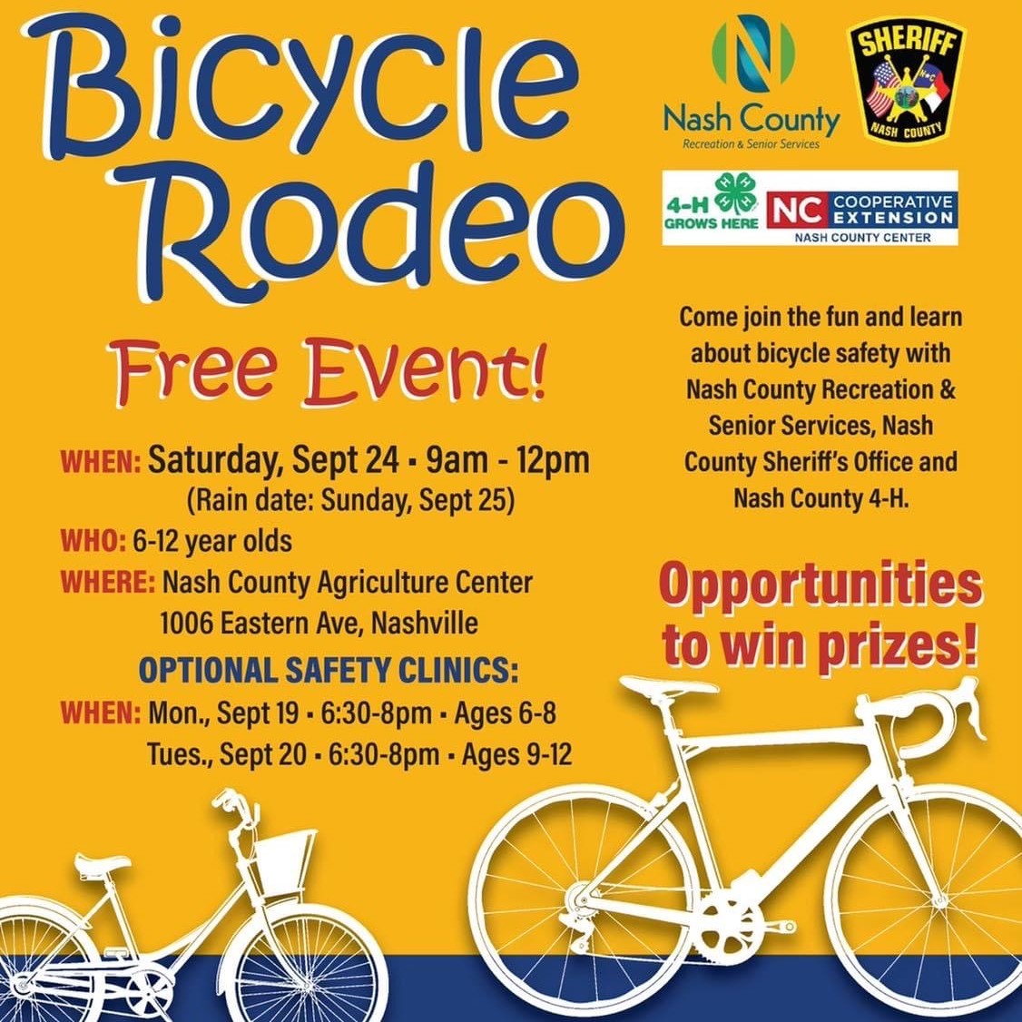 Our friends at <a href="/NashCountySO/">Nash County Sheriff’s Office</a> are having a Bicycle Rodeo tomorrow, Sept 24th from 9am - 12pm! Bring the kiddos out to learn about bike safety and have the opportunity to win prizes!

#thefmrtgroup #nashcse #nc #bicyclerodeo