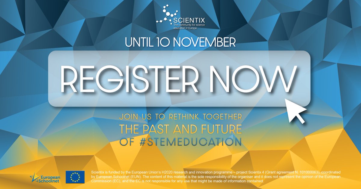 ‼️ REGISTER NOW ‼️
The 4th <a href="/scientix_eu/">Scientix</a> conference will take place online on 18 &amp; 19 November. We can't wait to reunite with all of you to celebrate #STEMeducation once again💙
🗒️Register now: bit.ly/register-SCX-c…
#ScientixConf