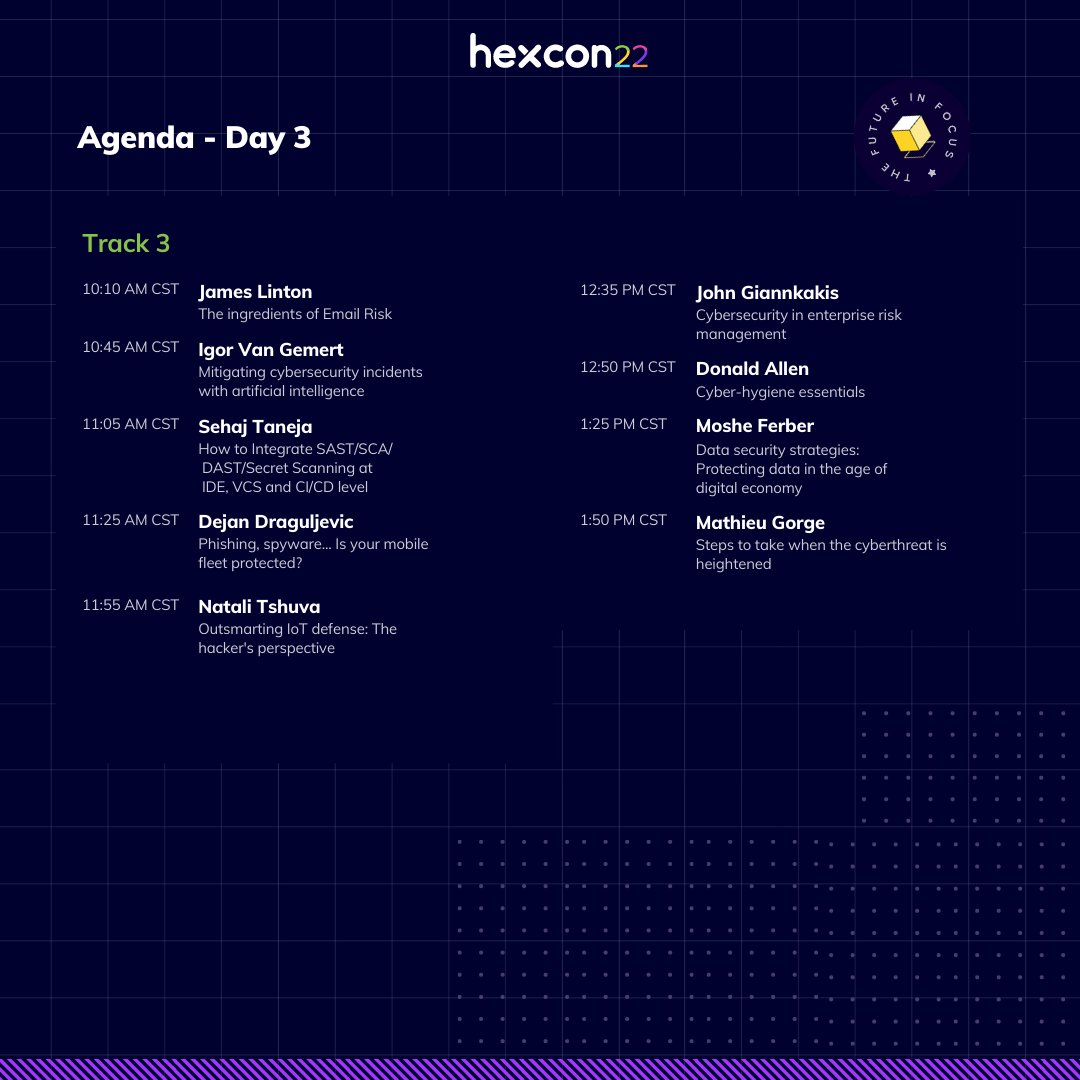thehexnode's tweet photo. It's final day of #HexCon22!

We present our final line-up of speakers for Day 3 of HexCon22. Watch them going live and share their ideologies. 

Still haven’t registered, here you go >>>> https://t.co/A1WmWEoozA 

#thehexnode #virtualevent #cybersecurity #enterprisesecurity https://t.co/V1itwO5Gi5