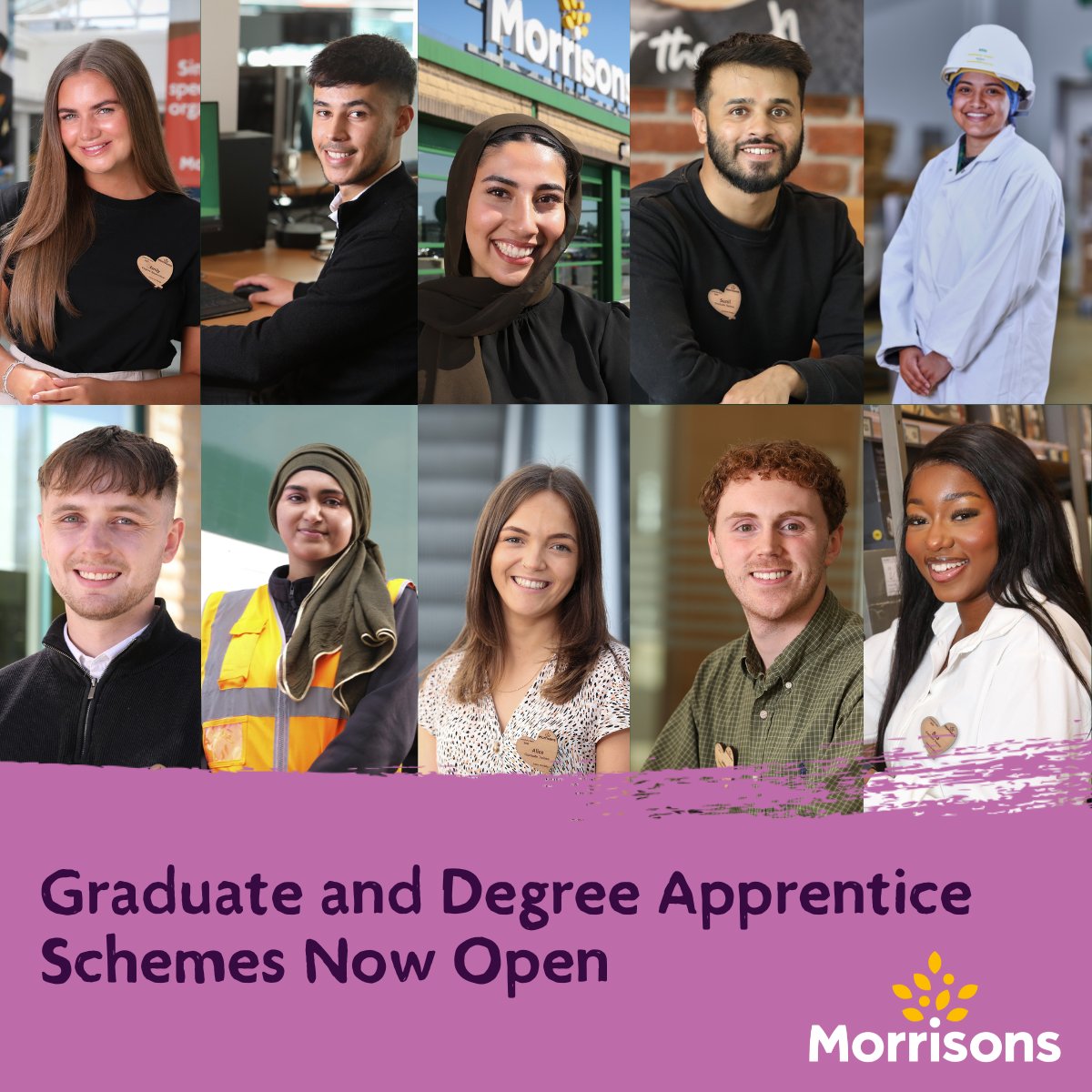 MorrisonsCareer's tweet photo. Our 2023 #GraduateSchemes and #DegreeApprenticeships are open for applications! If you're looking for your next steps, this is for you. Head over to our website to submit your application today! https://t.co/WrXSKiKMgZ
#wemakemorrisons https://t.co/iMKWOJgDWL