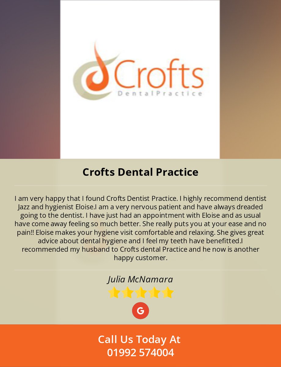 CroftsDental's tweet photo. 5 Star: Julia M. "I am very happy that I found Crofts Dentist Practice.  I highly recommend dentist Jazz and..." https://t.co/xUWghNy8nk https://t.co/wn1uWMssXM