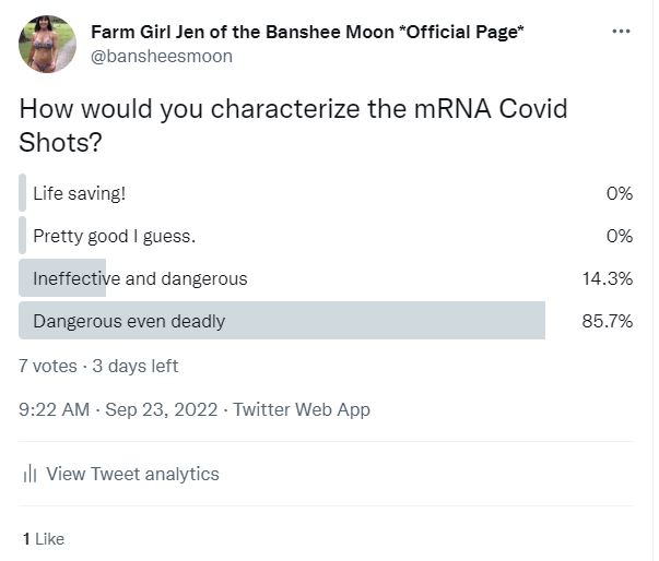 Please find this poll on our feed, vote, and share! #mRNA #clotshot #diedsuddenly #notavaccine https://t<a href="/tag/mrna"class="tags"><span>#mrna</span></a><a href="/tag/diedsuddenly"class="tags"><span>#diedsuddenly</span></a><a href="/tag/clotshot"class="tags"><span>#clotshot</span></a><a href="/tag/notavaccine"class="tags"><span>#notavaccine</span></a>