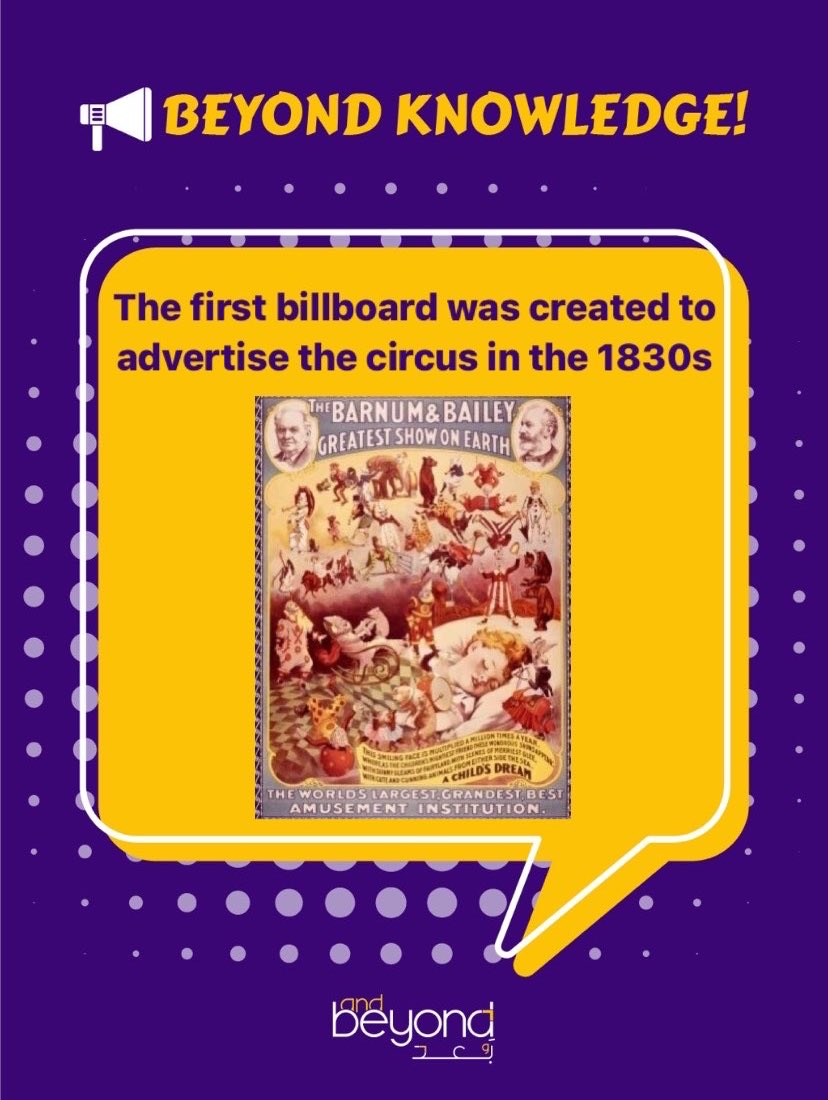 AndBeyondMENA's tweet photo. The first billboard was created to advertise the circus in the 1830s 🎪
#AndBeyondMena #BeyondKnowledge
#وبعد https://t.co/JcbKAt18D1