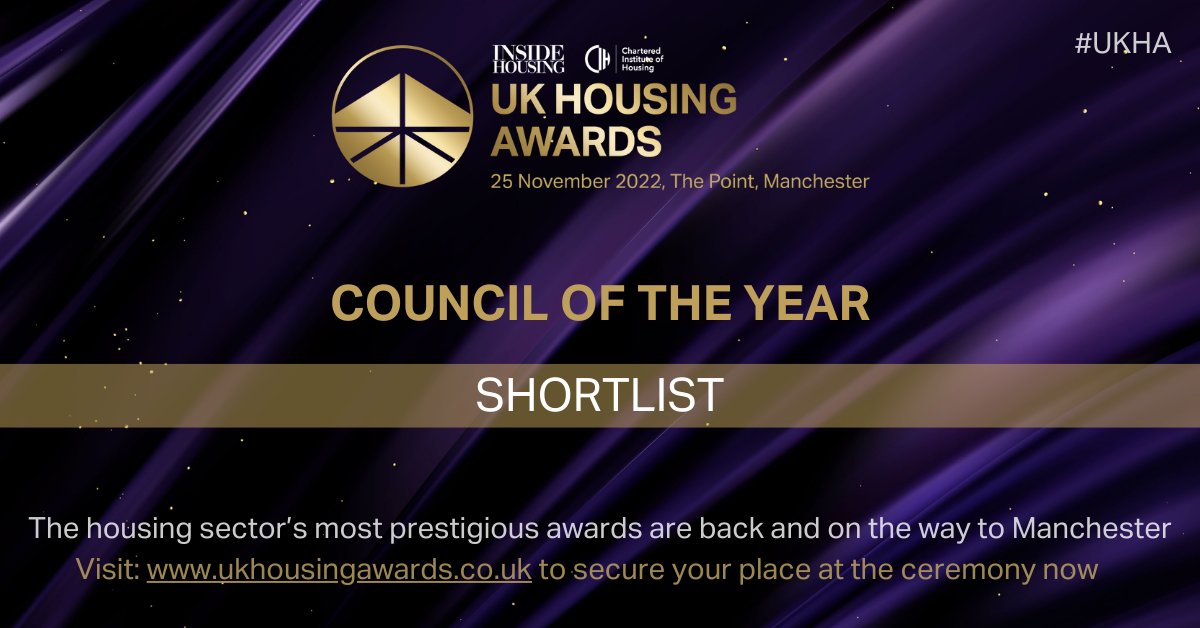 Congratulations to;

<a href="/Kent_cc/">Kent County Council</a> 
<a href="/LancasterCC/">Lancaster City Council</a> 
<a href="/CityofYork/">City of York Council</a> 
<a href="/derbyshiredales/">Derbyshire Dales DC</a> 
<a href="/StockportHomes/">Stockport Homes</a> 

On being shortlisted for 'council of the year'! #UKHA

Make sure you join us at the ceremony this November: ow.ly/BbBC50KF9va
