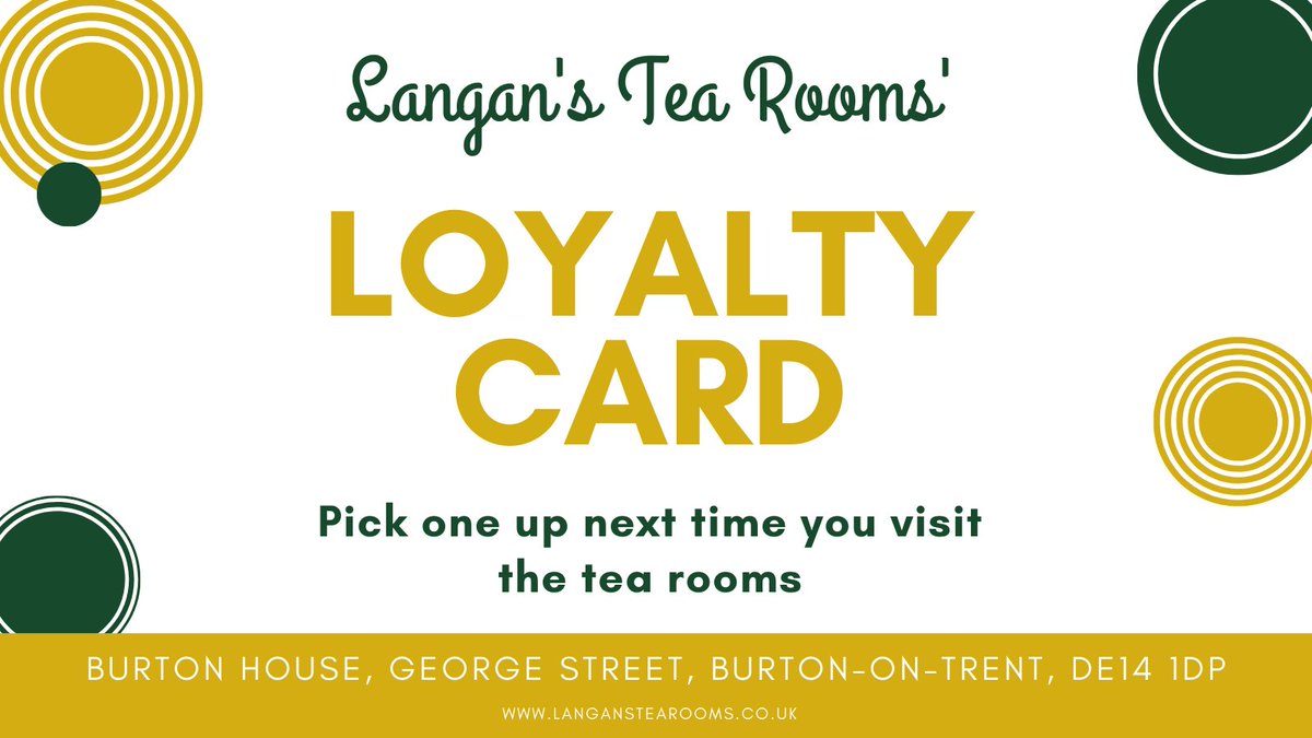 Don't forget, next time you visit Langan's and spend more than £10, ask a member of the team for a loyalty card.

Collect 10 stamps and you will receive a FREE meal for TWO from our specials menu.

#burton #loyaltycard #Staffordshire #langanstearooms #burtonontrent #tearooms