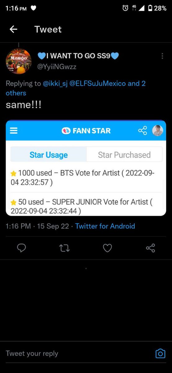 ELFSuJuMexico's tweet photo. Fannstar app is very buggy

1.Votes given to the opponent (the daily max limit of 1000 votes is exceeded)

#팬앤스타_이중잣대
FNS DOUBLE STANDARD
#FNSDOUBLESTANDARD
@thefactnews @thefact_TMA https://t.co/hyK9RhzjbA