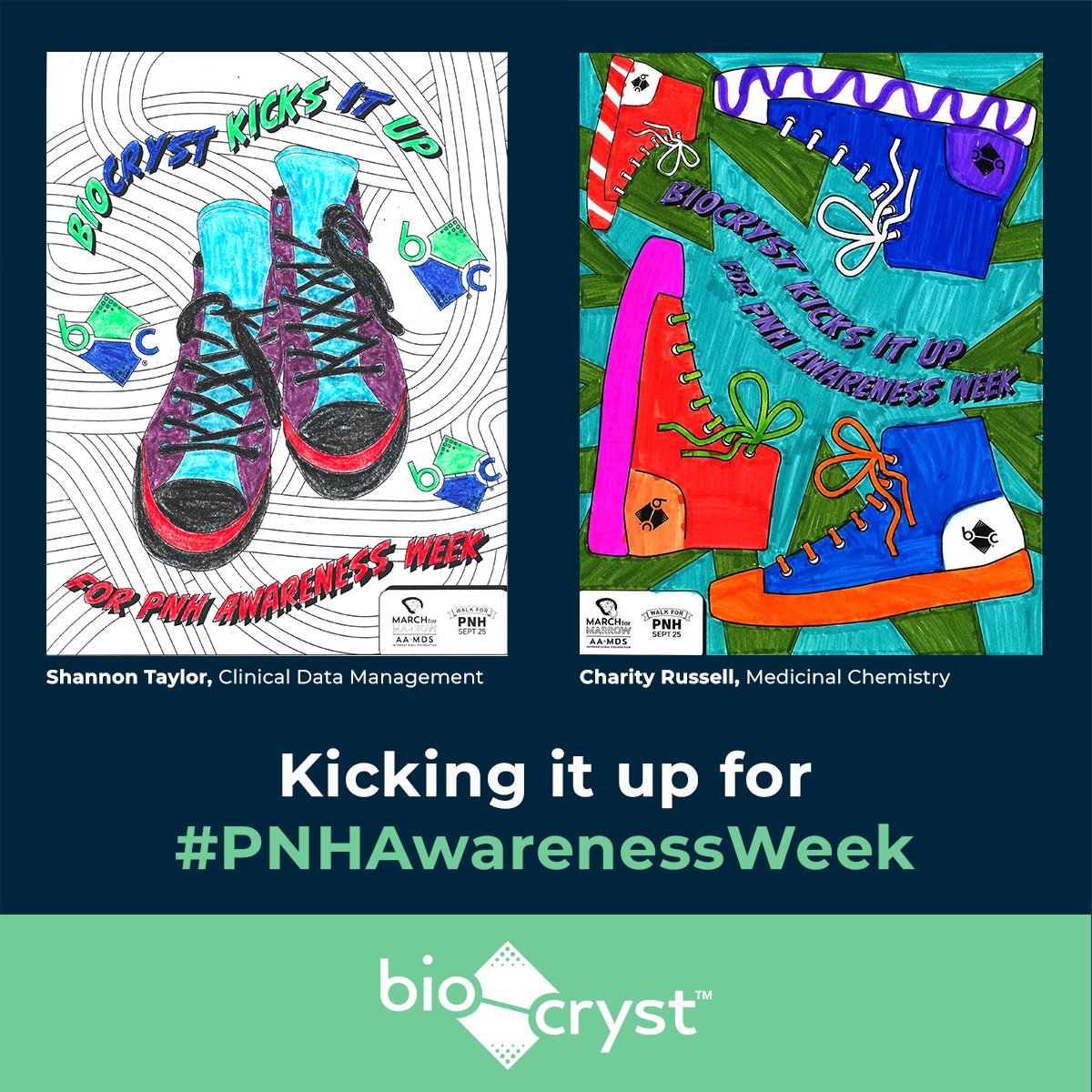 BioCrystPharma's tweet photo. Experiences shared by people living with #rarediseases motivate us every day. This #PNHAwarenessWeek, Jason’s passion sparked our creativity to design our own sneaker concepts to recognize the PNH community. https://t.co/Y2qYLJqE9v